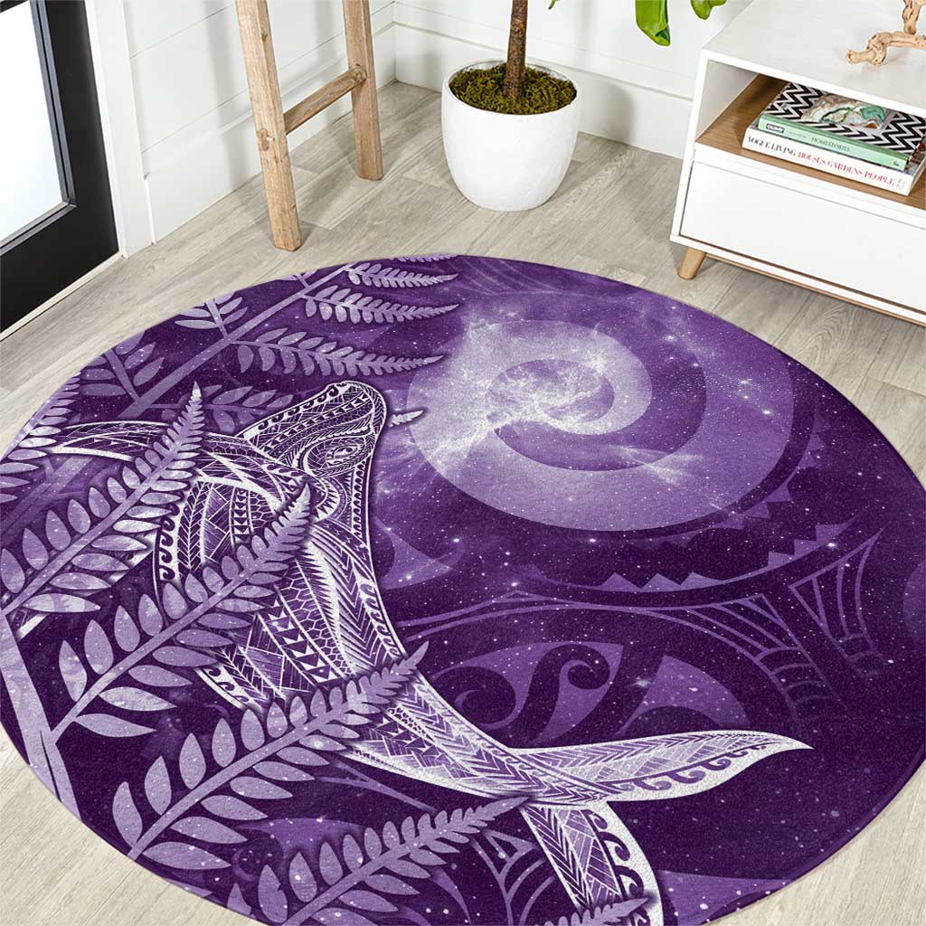 New Zealand Matariki Round Carpet Maori Koru With Humpback Whale Purple