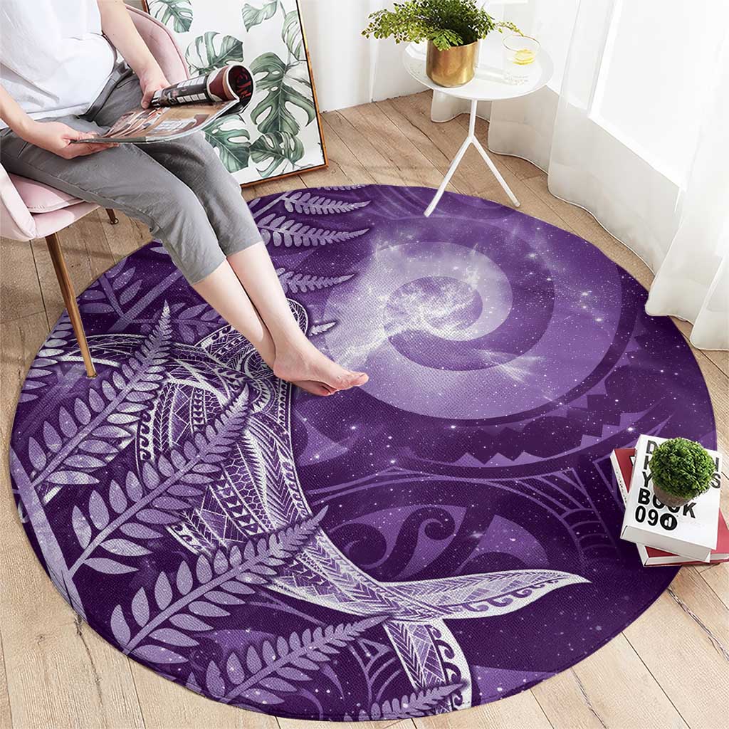 New Zealand Matariki Round Carpet Maori Koru With Humpback Whale Purple
