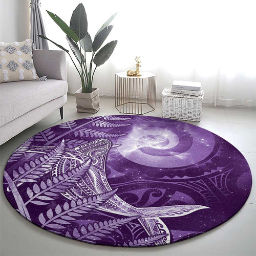 New Zealand Matariki Round Carpet Maori Koru With Humpback Whale Purple