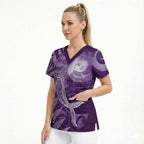 New Zealand Matariki Scrub Top Maori Koru With Humpback Whale Purple