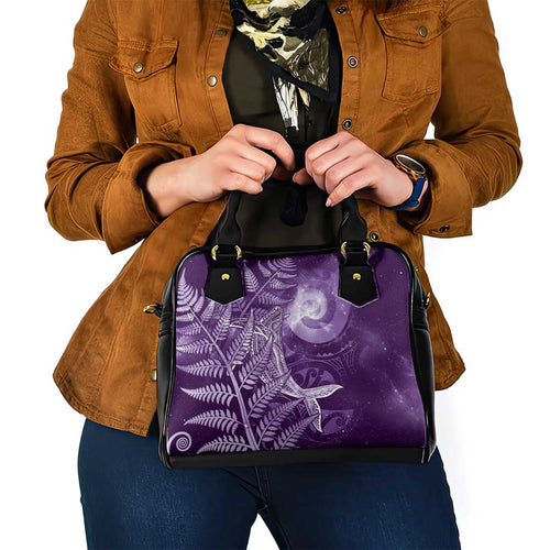 New Zealand Matariki Shoulder Handbag Maori Koru With Humpback Whale Purple