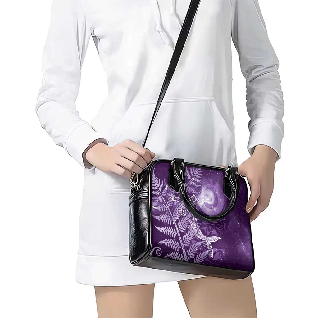 New Zealand Matariki Shoulder Handbag Maori Koru With Humpback Whale Purple