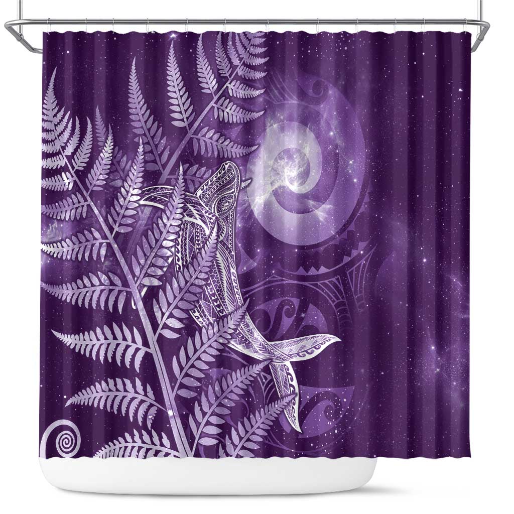 New Zealand Matariki Shower Curtain Maori Koru With Humpback Whale Purple