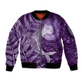 New Zealand Matariki Sleeve Zip Bomber Jacket Maori Koru With Humpback Whale Purple