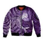 New Zealand Matariki Sleeve Zip Bomber Jacket Maori Koru With Humpback Whale Purple