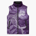 New Zealand Matariki Sleeveless Puffer Jacket Maori Koru With Humpback Whale Purple
