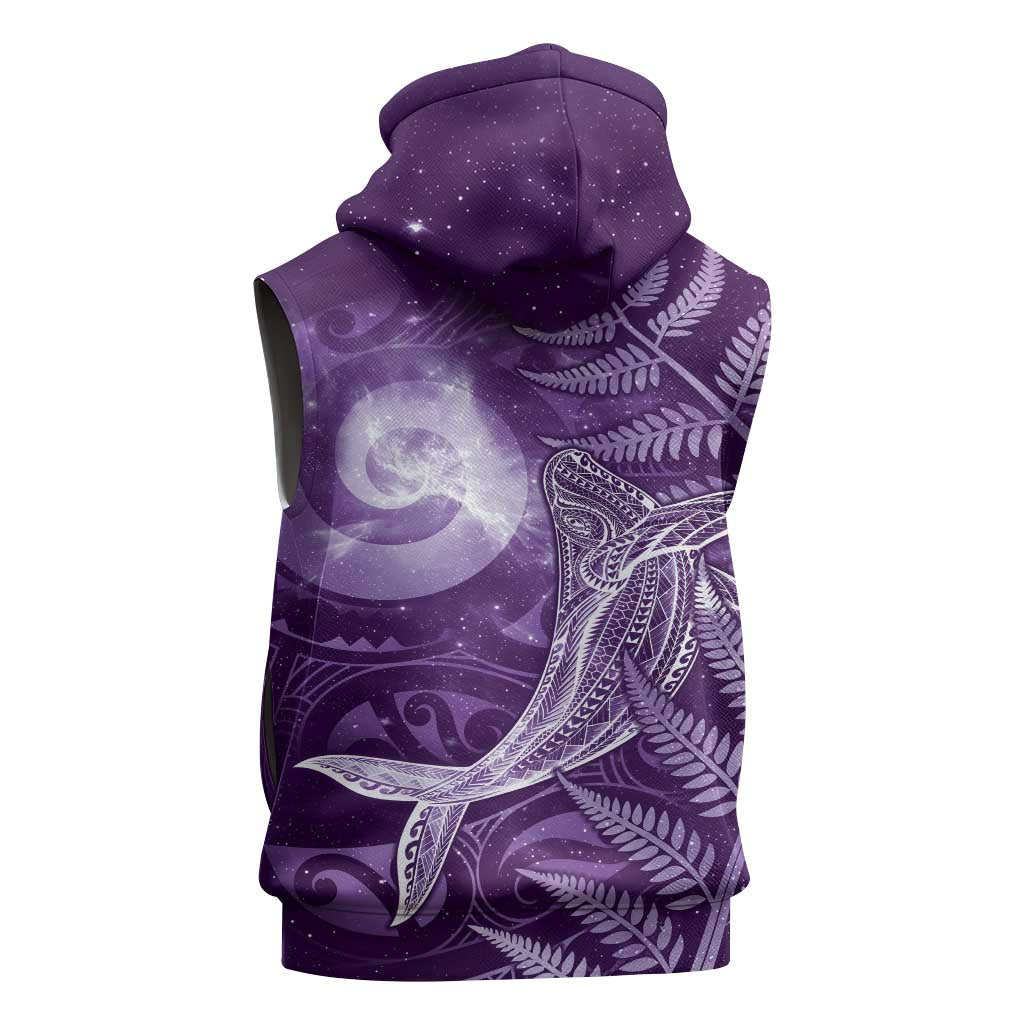 New Zealand Matariki Sleeveless Zip Hoodie Maori Koru With Humpback Whale Purple