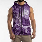 New Zealand Matariki Sleeveless Zip Hoodie Maori Koru With Humpback Whale Purple