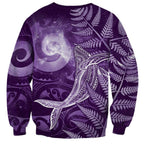 New Zealand Matariki Sweatshirt Maori Koru With Humpback Whale Purple