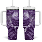 New Zealand Matariki Tumbler With Handle Maori Koru With Humpback Whale Purple