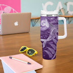 New Zealand Matariki Tumbler With Handle Maori Koru With Humpback Whale Purple