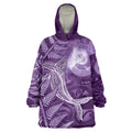 New Zealand Matariki Wearable Blanket Hoodie Maori Koru With Humpback Whale Purple