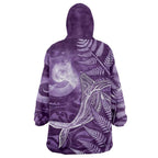 New Zealand Matariki Wearable Blanket Hoodie Maori Koru With Humpback Whale Purple
