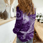 New Zealand Matariki Women Casual Shirt Maori Koru With Humpback Whale Purple