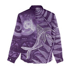 New Zealand Matariki Women Casual Shirt Maori Koru With Humpback Whale Purple