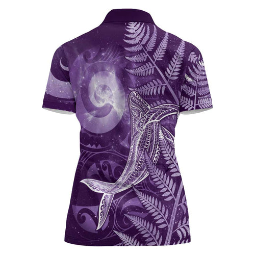 New Zealand Matariki Women Polo Shirt Maori Koru With Humpback Whale Purple