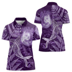 New Zealand Matariki Women Polo Shirt Maori Koru With Humpback Whale Purple