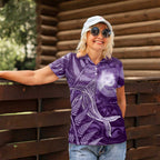New Zealand Matariki Women Polo Shirt Maori Koru With Humpback Whale Purple