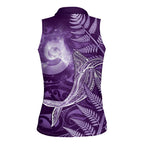 New Zealand Matariki Women Sleeveless Polo Shirt Maori Koru With Humpback Whale Purple