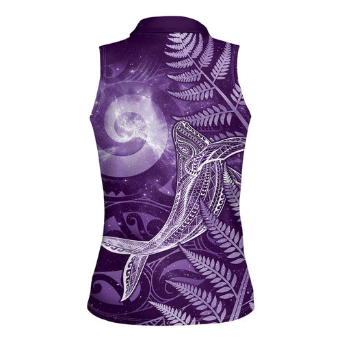 New Zealand Matariki Women Sleeveless Polo Shirt Maori Koru With Humpback Whale Purple
