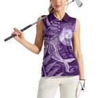 New Zealand Matariki Women Sleeveless Polo Shirt Maori Koru With Humpback Whale Purple