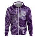 New Zealand Matariki Zip Hoodie Maori Koru With Humpback Whale Purple