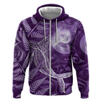 New Zealand Matariki Zip Hoodie Maori Koru With Humpback Whale Purple