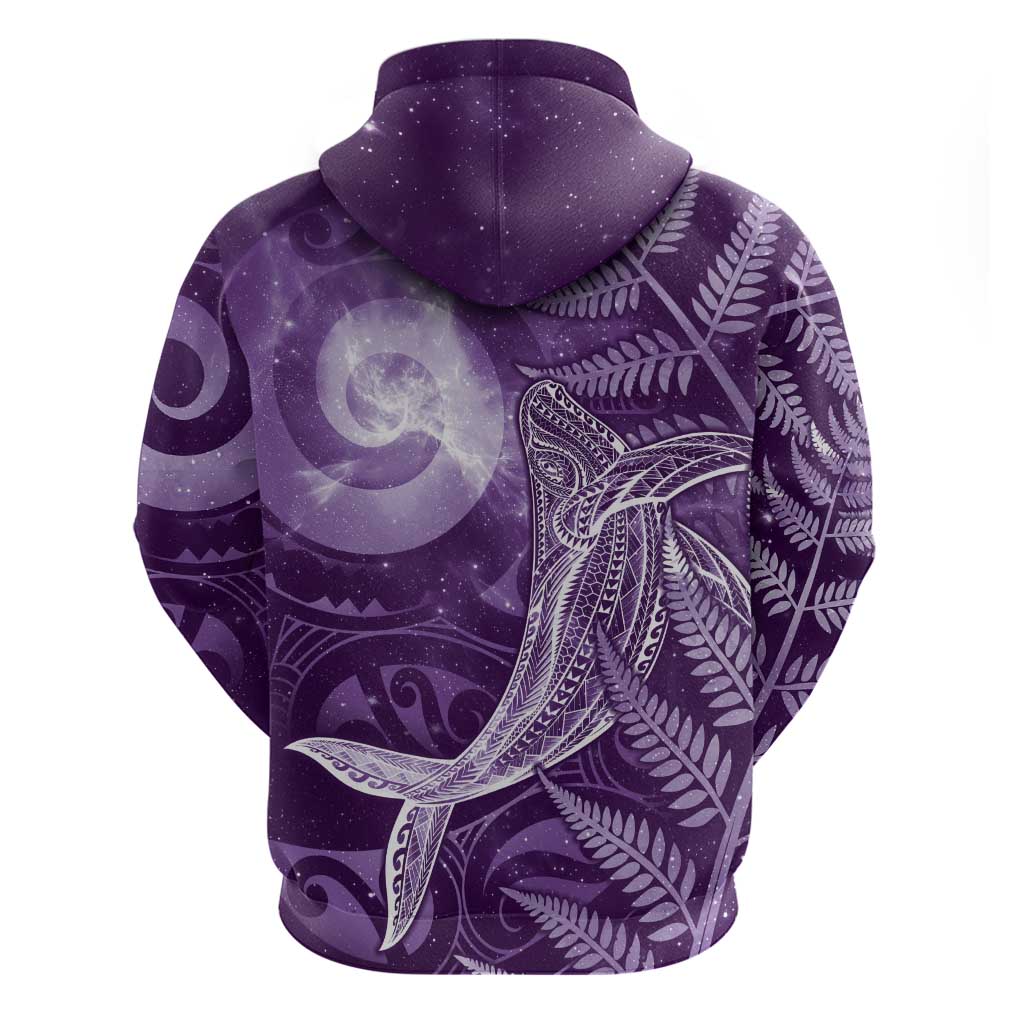 New Zealand Matariki Zip Hoodie Maori Koru With Humpback Whale Purple