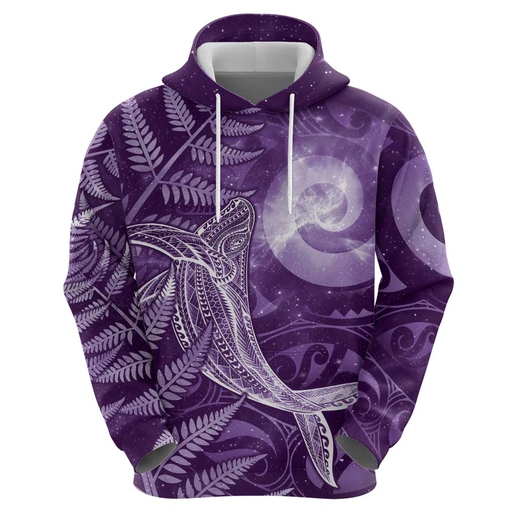 New Zealand Matariki Zip Hoodie Maori Koru With Humpback Whale Purple