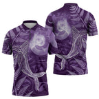 New Zealand Matariki Zipper Polo Shirt Maori Koru With Humpback Whale Purple