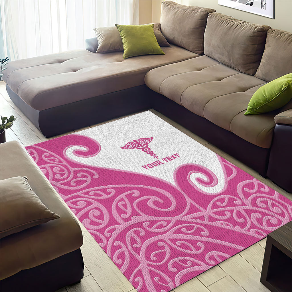Personalised New Zealand Nurse Area Rug Maori Koru Pink Version