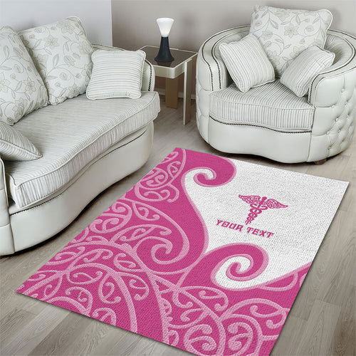 Personalised New Zealand Nurse Area Rug Maori Koru Pink Version