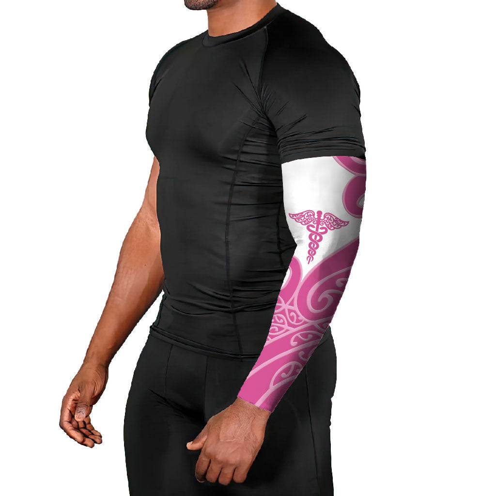 Personalised New Zealand Nurse Arm Sleeves Maori Koru Pink Version