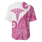 Personalised New Zealand Nurse Baseball Jersey Maori Koru Pink Version