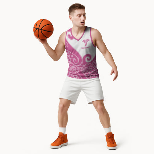 Personalised New Zealand Nurse Basketball Jersey Maori Koru Pink Version
