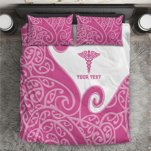 Personalised New Zealand Nurse Bedding Set Maori Koru Pink Version