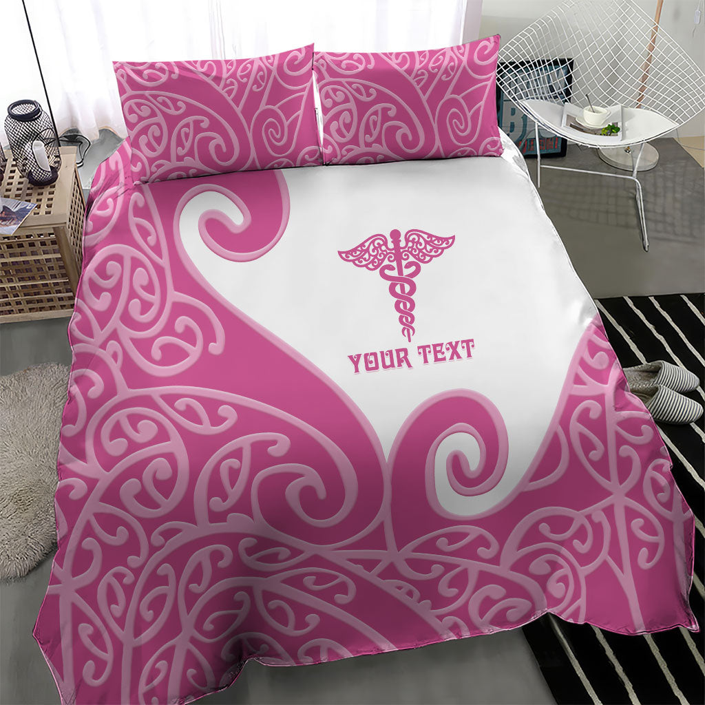 Personalised New Zealand Nurse Bedding Set Maori Koru Pink Version