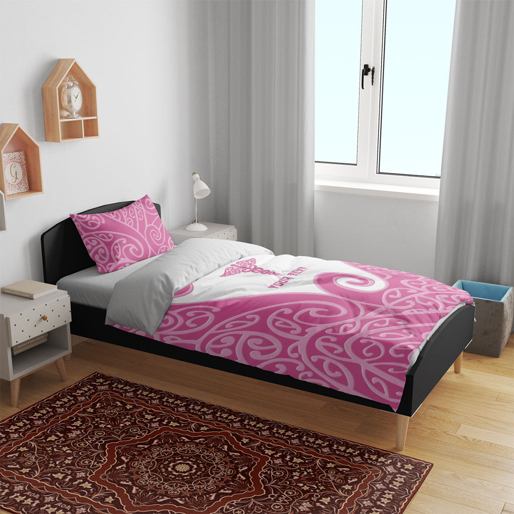 Personalised New Zealand Nurse Bedding Set Maori Koru Pink Version