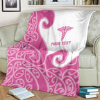 Personalised New Zealand Nurse Blanket Maori Koru Pink Version
