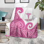 Personalised New Zealand Nurse Blanket Maori Koru Pink Version
