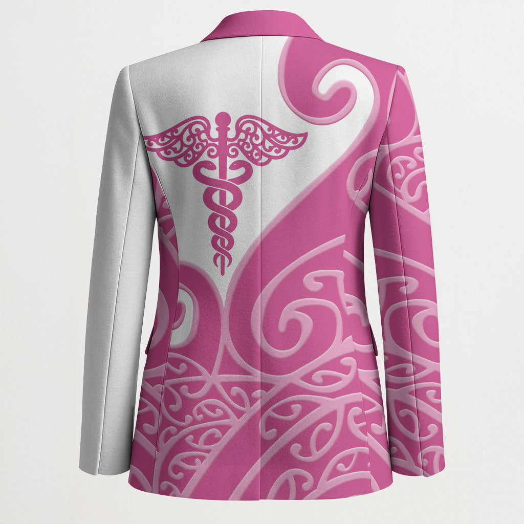 Personalised New Zealand Nurse Blazer Maori Koru Pink Version