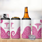 Personalised New Zealand Nurse 4 in 1 Can Cooler Tumbler Maori Koru Pink Version