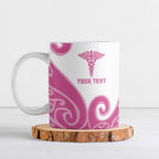 Personalised New Zealand Nurse Ceramic Mug Maori Koru Pink Version
