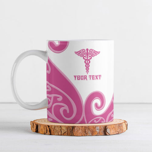Personalised New Zealand Nurse Ceramic Mug Maori Koru Pink Version