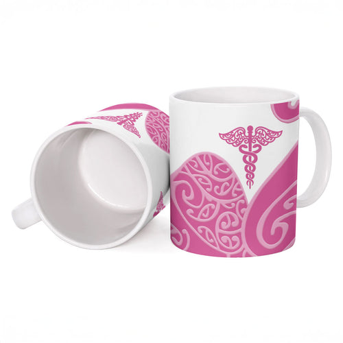 Personalised New Zealand Nurse Ceramic Mug Maori Koru Pink Version