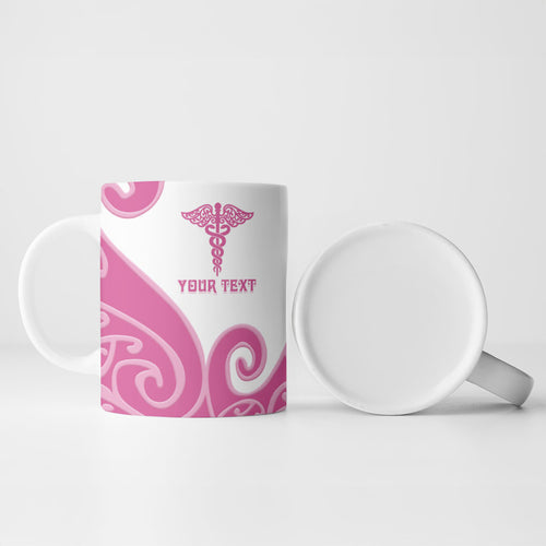 Personalised New Zealand Nurse Ceramic Mug Maori Koru Pink Version