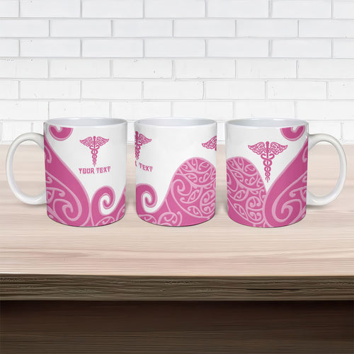Personalised New Zealand Nurse Ceramic Mug Maori Koru Pink Version
