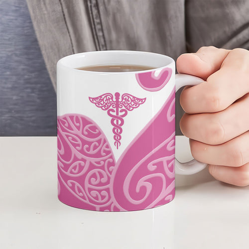Personalised New Zealand Nurse Ceramic Mug Maori Koru Pink Version