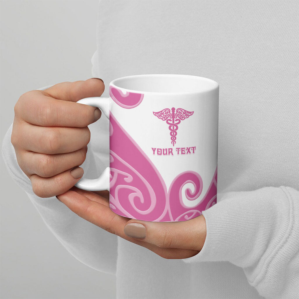 Personalised New Zealand Nurse Ceramic Mug Maori Koru Pink Version