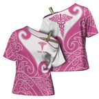 Personalised New Zealand Nurse Cross Shoulder Shirt Maori Koru Pink Version